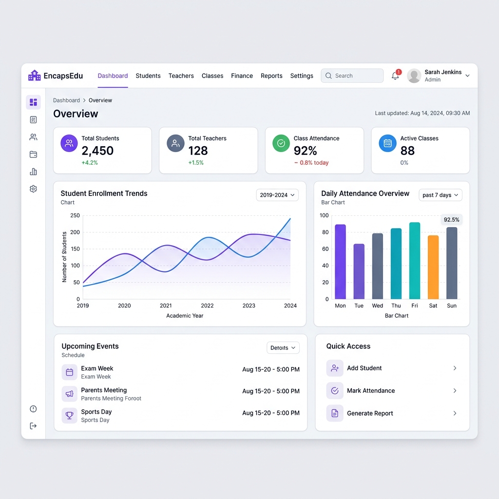 EncapsEdu School ERP Dashboard Interface Dashboard Mockup