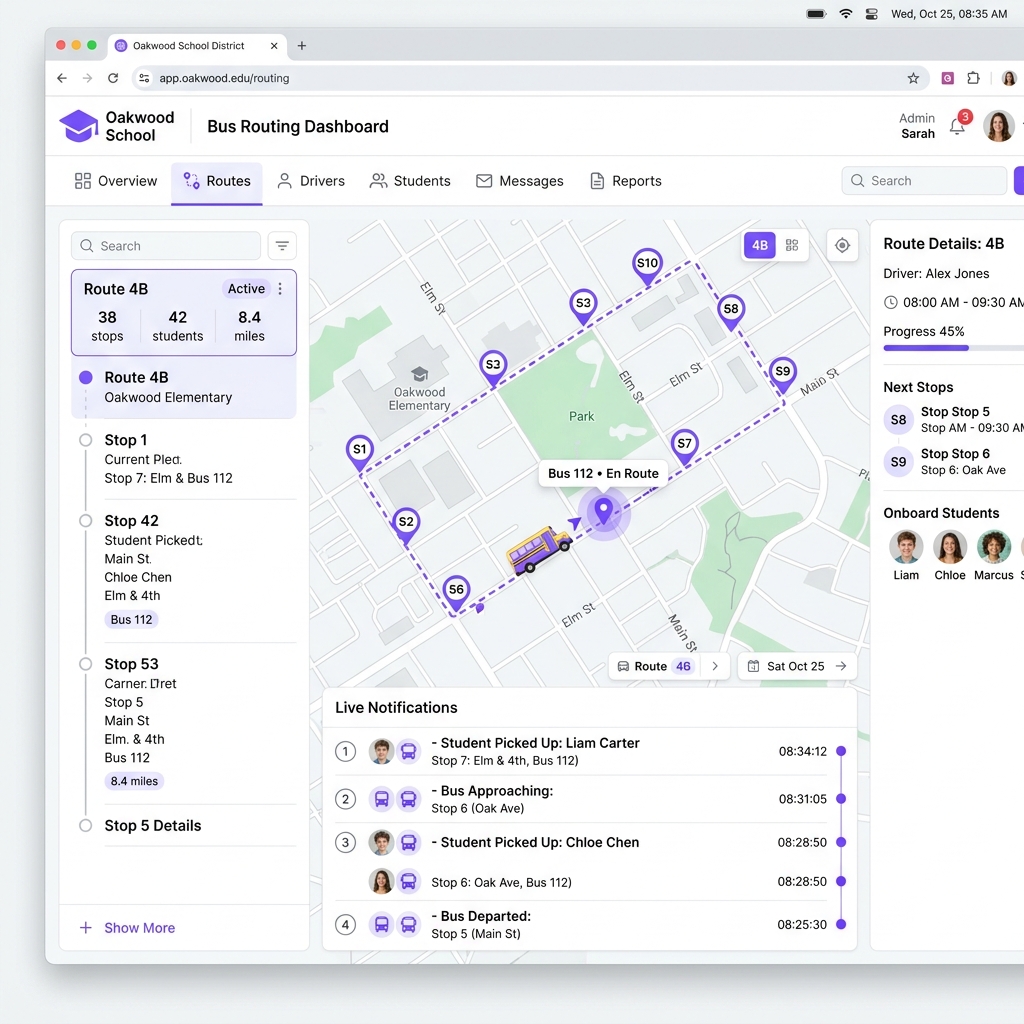 EncapsEdu School Bus GPS Tracking live routing panel map interface with proximity notifications